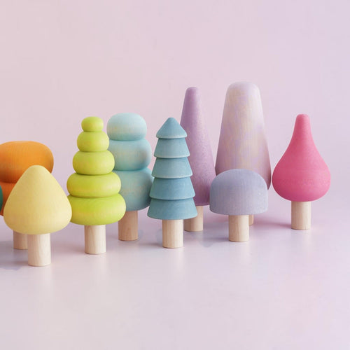 **Pre-order (Ships in 2-3 Weeks)** 10-Piece Wooden Tree Set - Pastel (Stained)