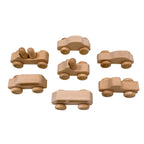 7-Piece Wooden Cars Set with 3 Peg Dolls - Natural