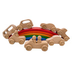7-Piece Wooden Cars Set with 3 Peg Dolls - Natural