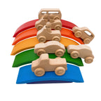 7-Piece Wooden Cars Set with 3 Peg Dolls - Natural