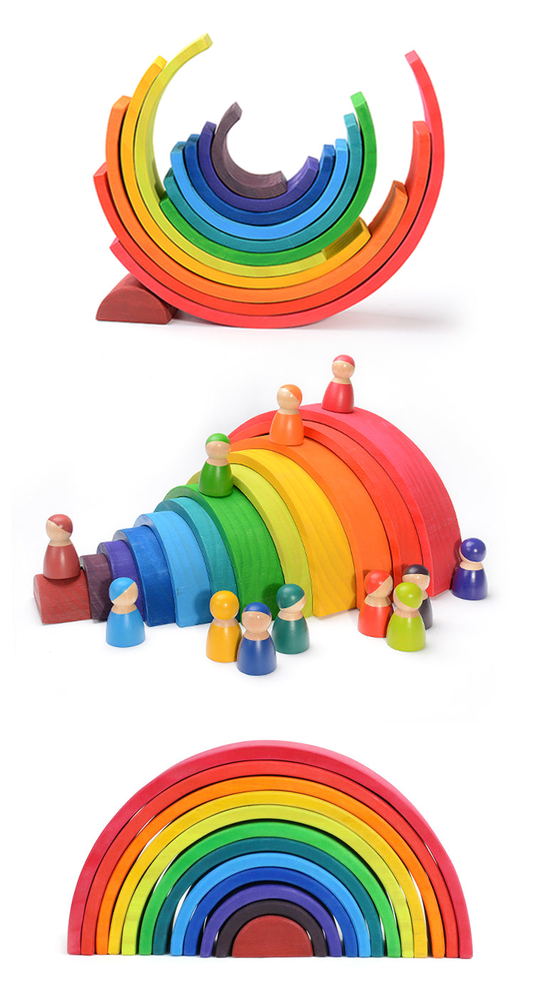 12-Piece Large Wooden Rainbow Stackers – Primary | Pine or Basswood Options