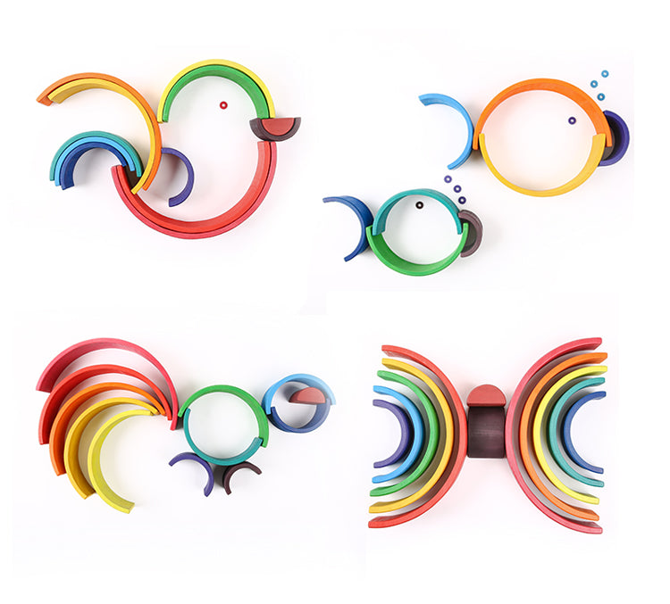 12-Piece Large Wooden Rainbow Stackers – Primary | Pine or Basswood Options