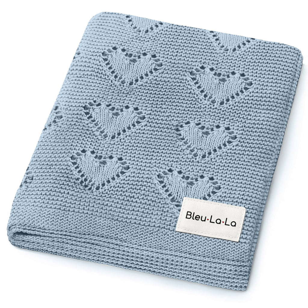 Heirloom Knit Heart Receiving Blanket for Boys and Girls - 100% Luxury Cotton Baby Blanket - Soft Warm Swaddle Receiving Blanket for Newborns Infants & Toddlers