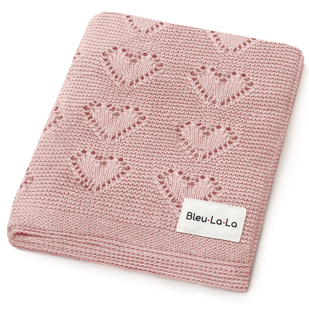 Heirloom Knit Heart Receiving Blanket for Boys and Girls - 100% Luxury Cotton Baby Blanket - Soft Warm Swaddle Receiving Blanket for Newborns Infants & Toddlers