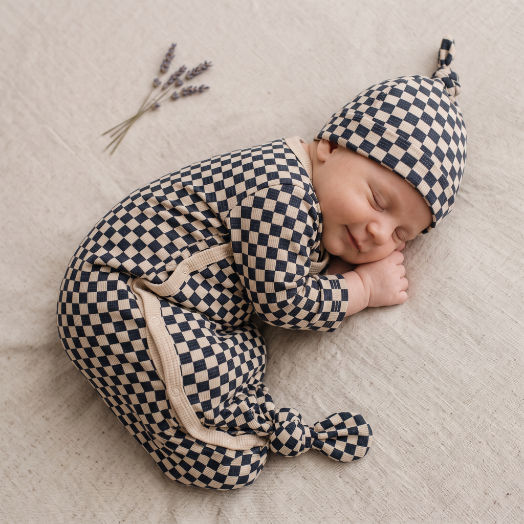 Organic Knotted Baby Gown - Midnight Check