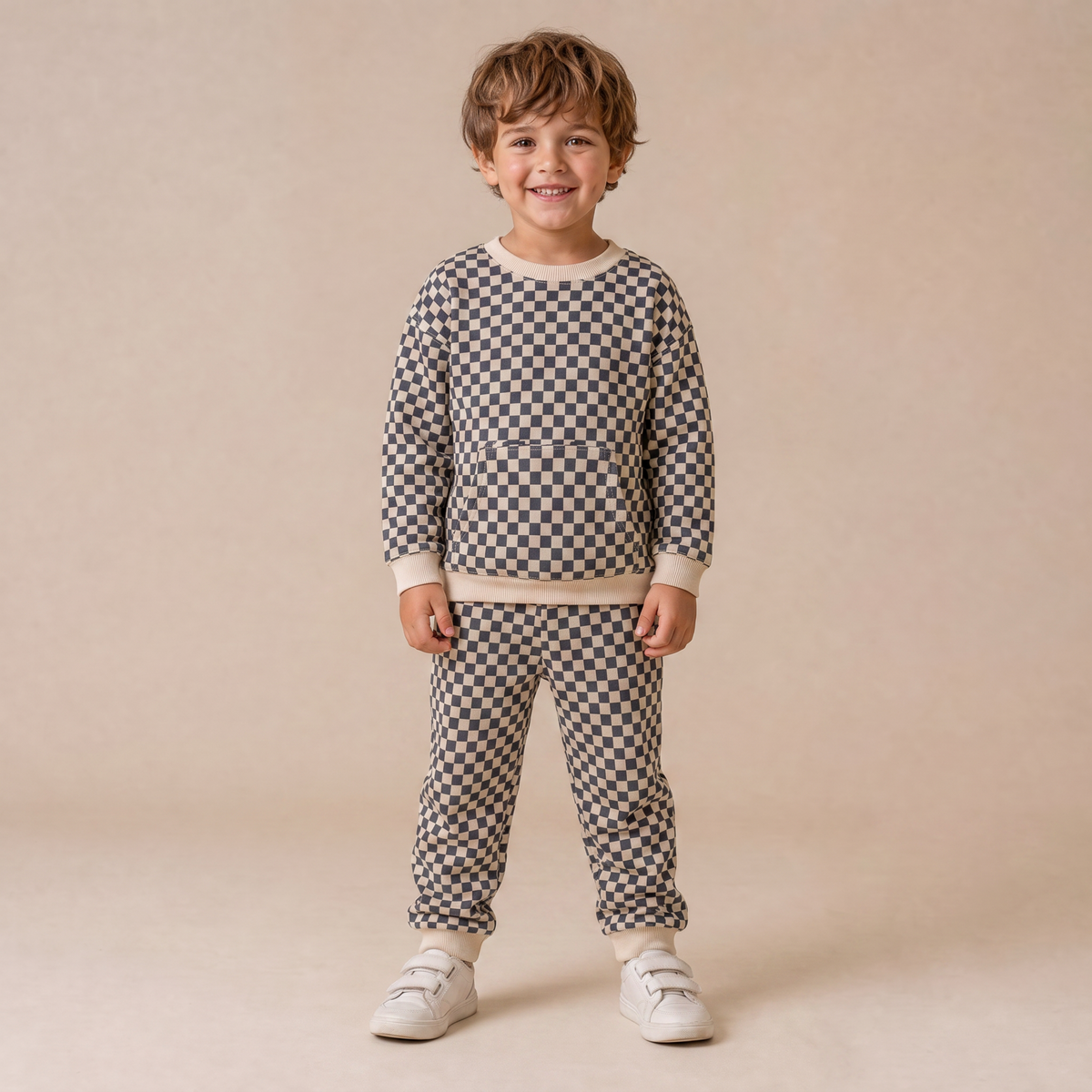 Organic Tee & Pant Slouch Set - Midnight Check