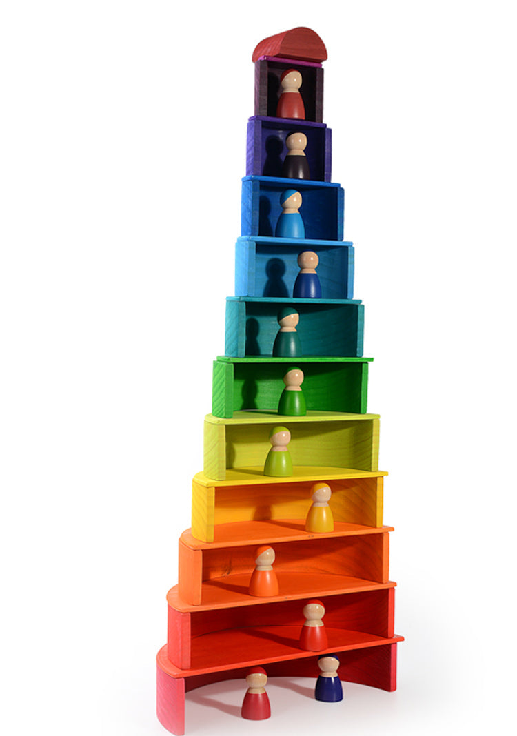 12-Piece Large Wooden Rainbow Stackers – Primary | Pine or Basswood Options