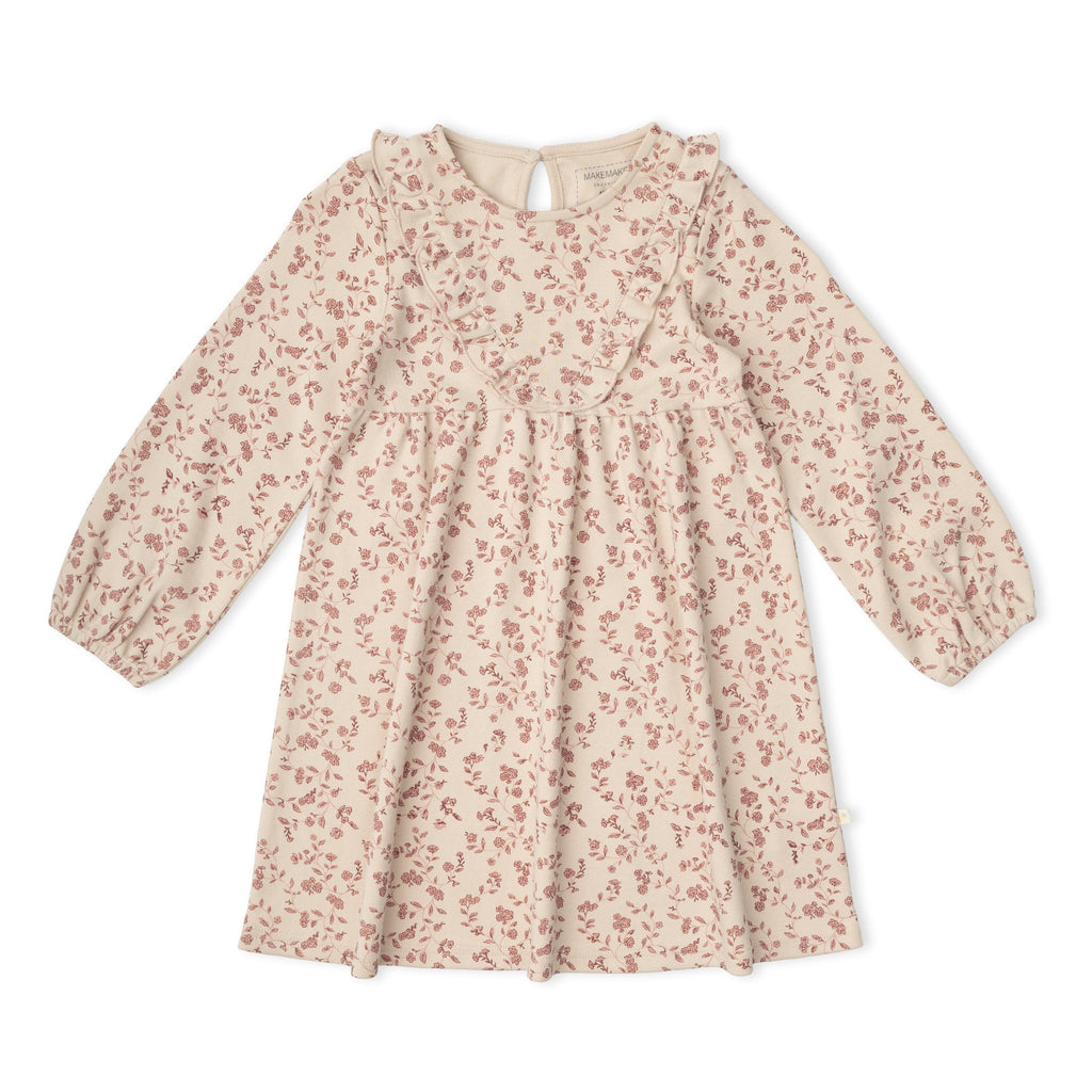 Organic Long Sleeve Ruffle -V- Dress - Petal Whispers