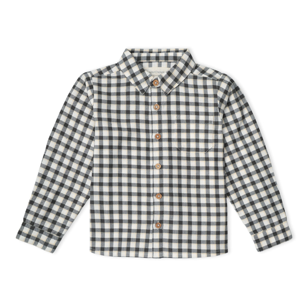 Organic Collared Long Sleeve Shirt - Charcoal Plaid