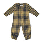 Organic Long Sleeve Button Romper - Olive Gingham