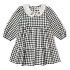 Organic Collar Tiered Dress - Charcoal Plaid