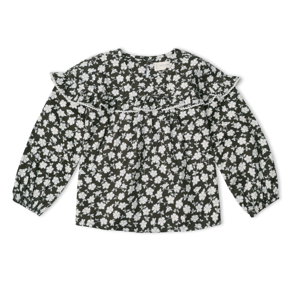 Organic Ruffle Cotton Blouse - Twilight Meadow