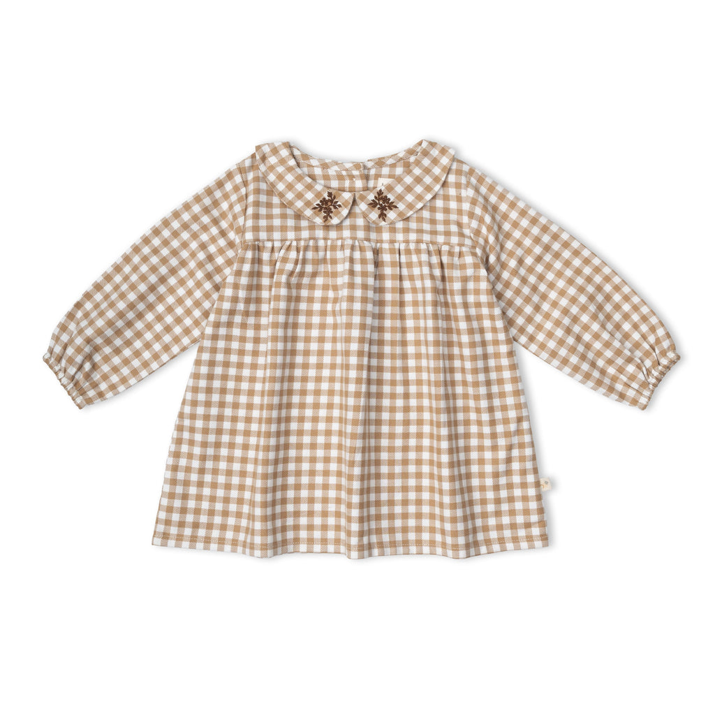 Organic Peter Pan Collar Dress - Oat Gingham