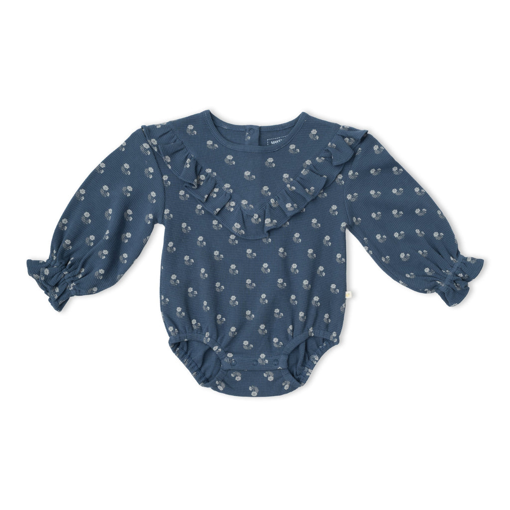 Organic Ruffle Bubble Romper - Indigo Blossom