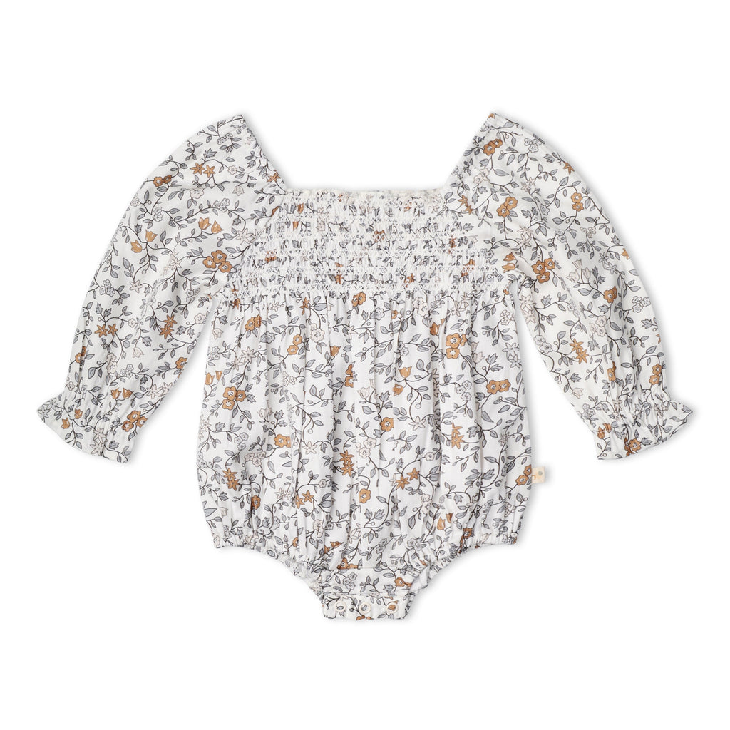 Organic Smocked Long Sleeve Romper - Ivy