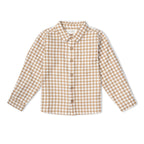 Organic Collared Long Sleeve Shirt - Oat Gingham