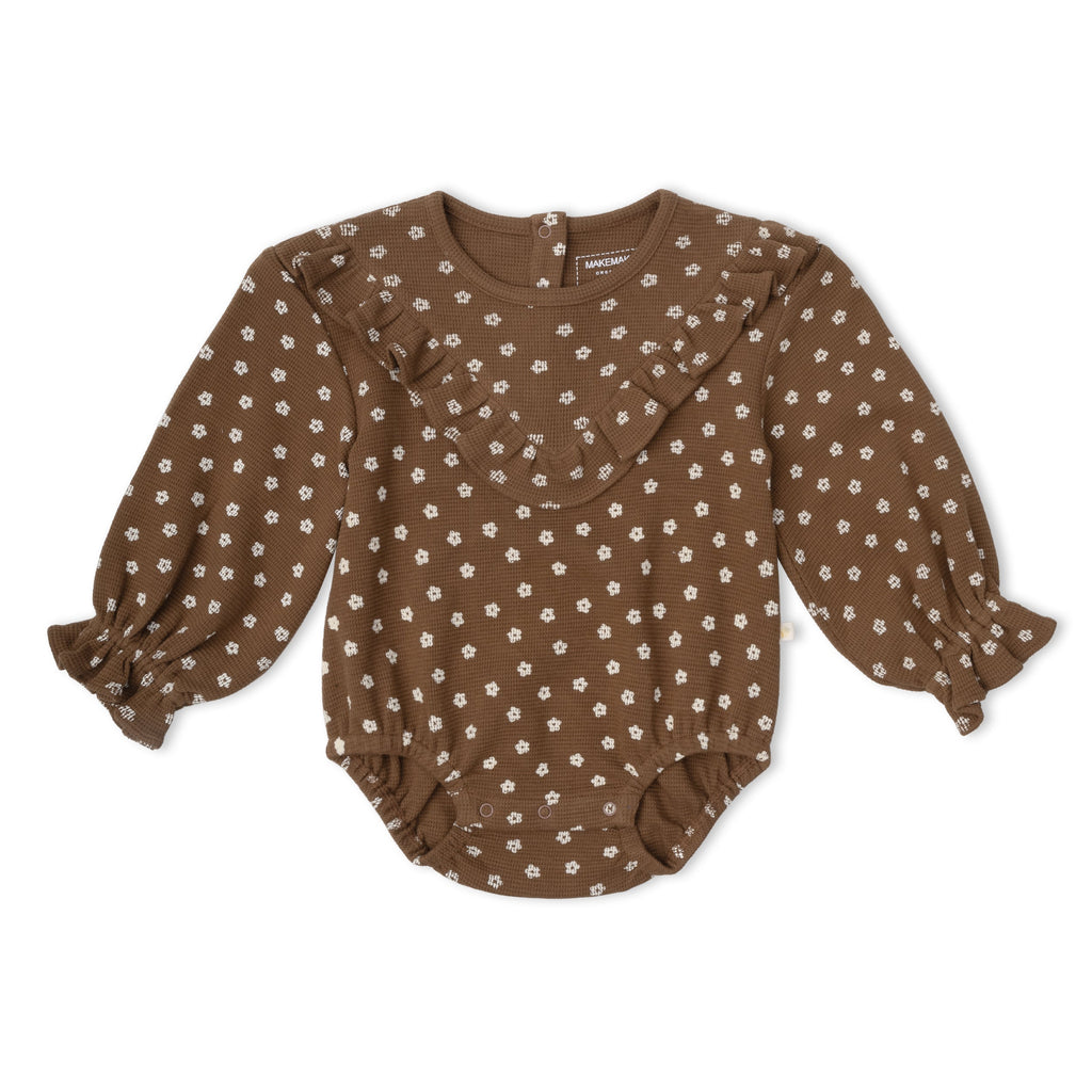 Organic Ruffle Bubble Romper - Chestnut Bloom