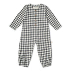 Organic Long Sleeve Button Romper - Charcoal Plaid