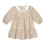 Organic Collar Tiered Dress - Oat Gingham