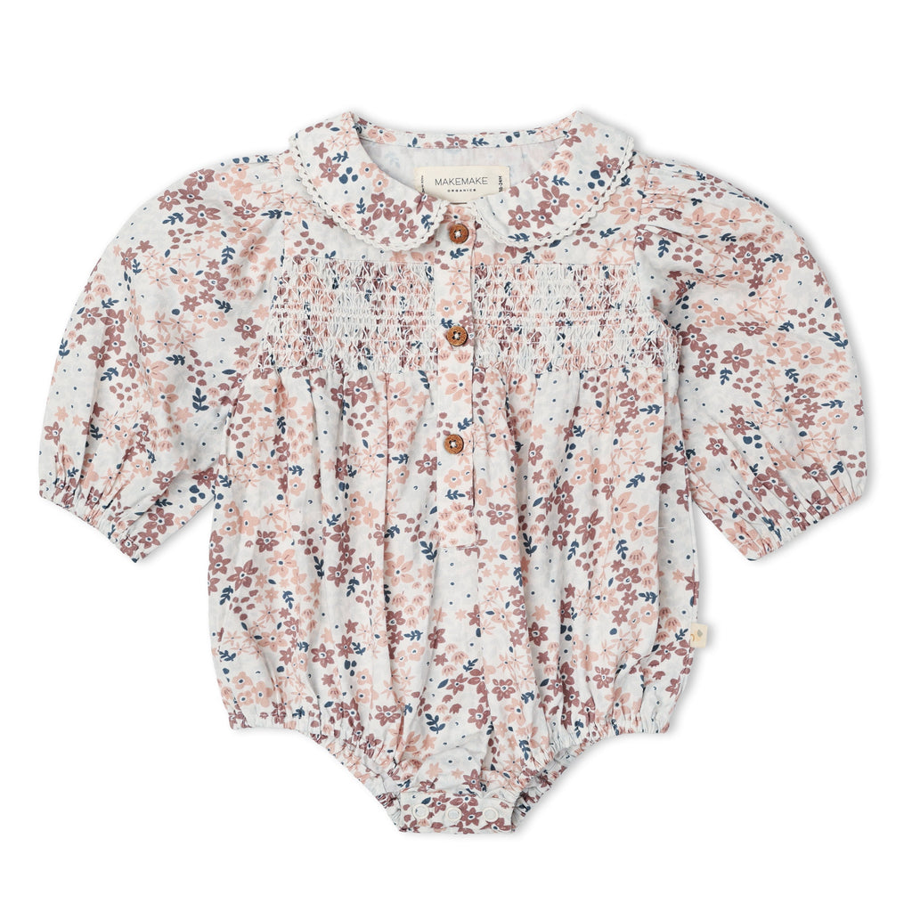 Organic Smocked Long Sleeve Bubble Romper - Wild Sprig