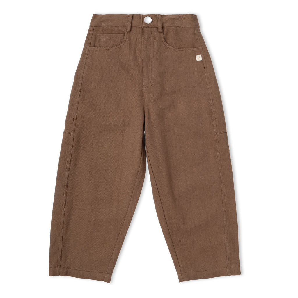 Organic Twill Barrel Pants - Brown