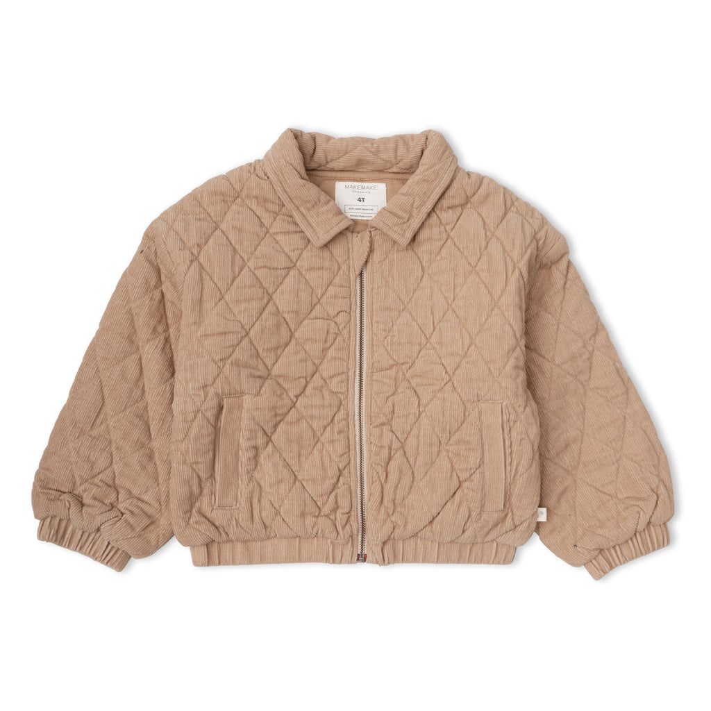 Organic Quilted Bomber Corduroy Jacket - Taupe