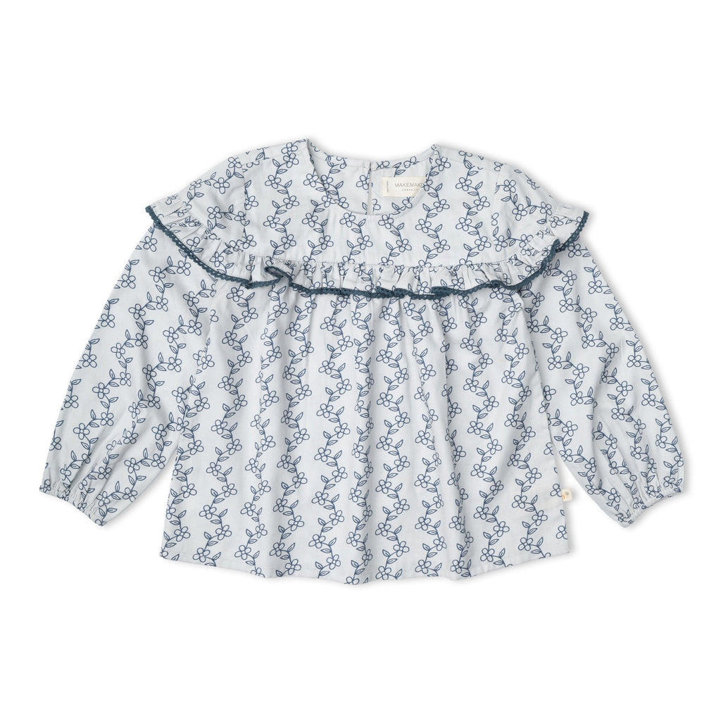 Organic Ruffle Cotton Blouse - Bluebell Vine