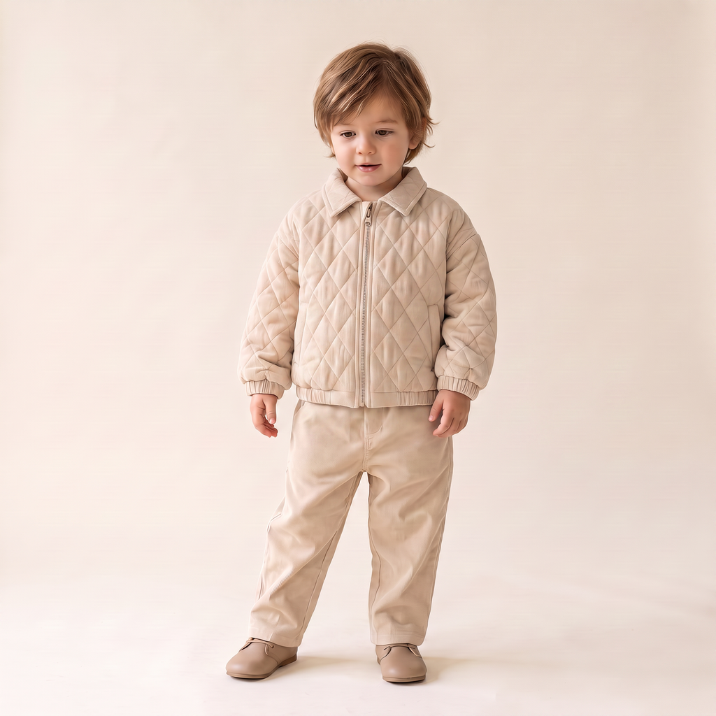 Organic Quilted Bomber Corduroy Jacket - Oat