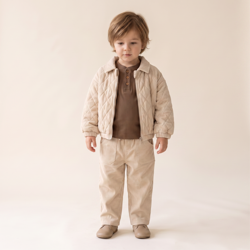 Organic Quilted Bomber Corduroy Jacket - Oat