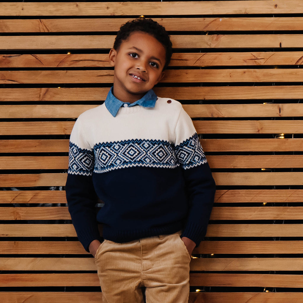 Organic Intarsia Crew Neck Button Sweater - Baby