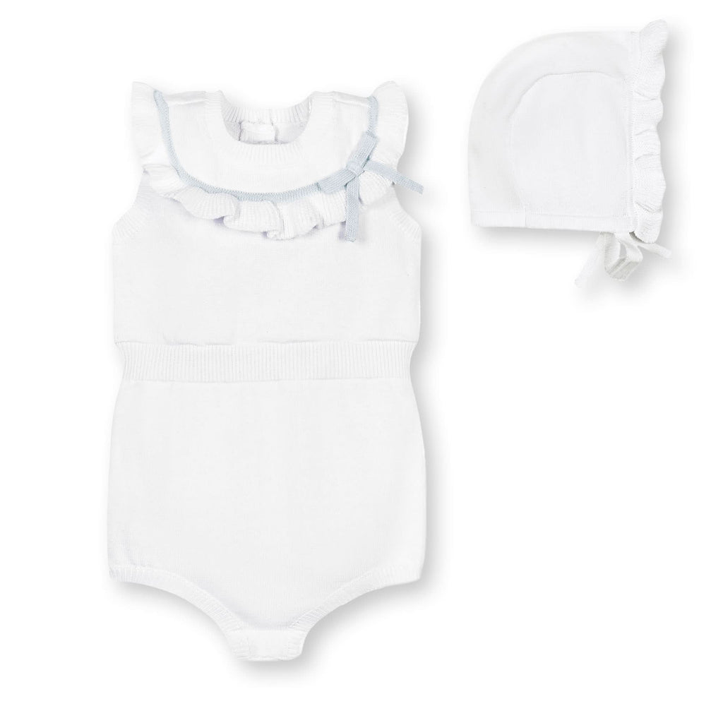 Organic Ruffle Sweater Romper and Bonnet Set