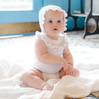 Organic Ruffle Sweater Romper and Bonnet Set