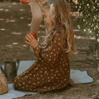 Organic Long Sleeve Ruffle -V- Dress - Primrose
