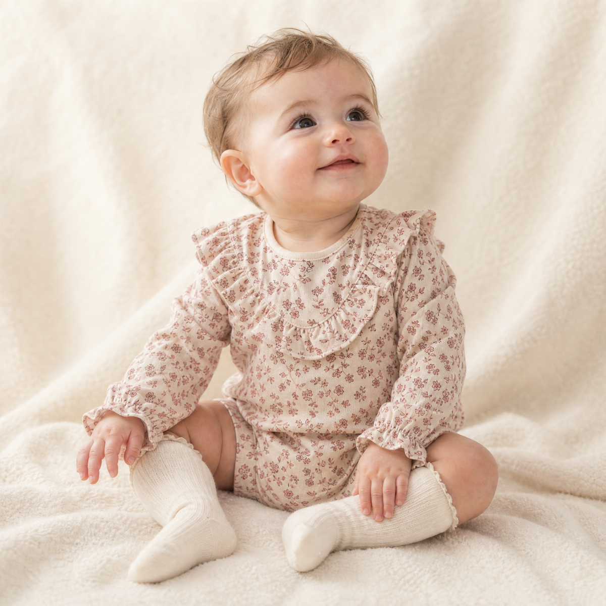 Organic Ruffle Bubble Romper - Petal Whispers
