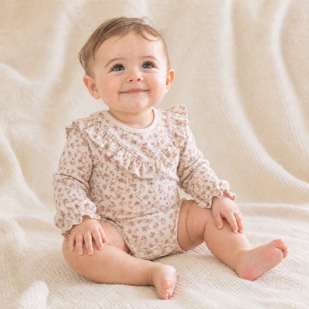 Organic Ruffle Bubble Romper - Petal Whispers