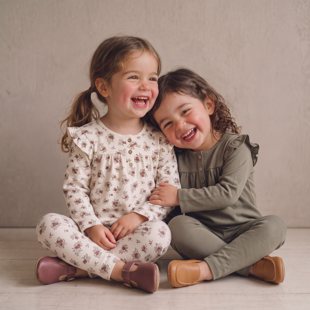 Organic Ruffle Sleeve Top Set of 2 - Winter Berry + Olive