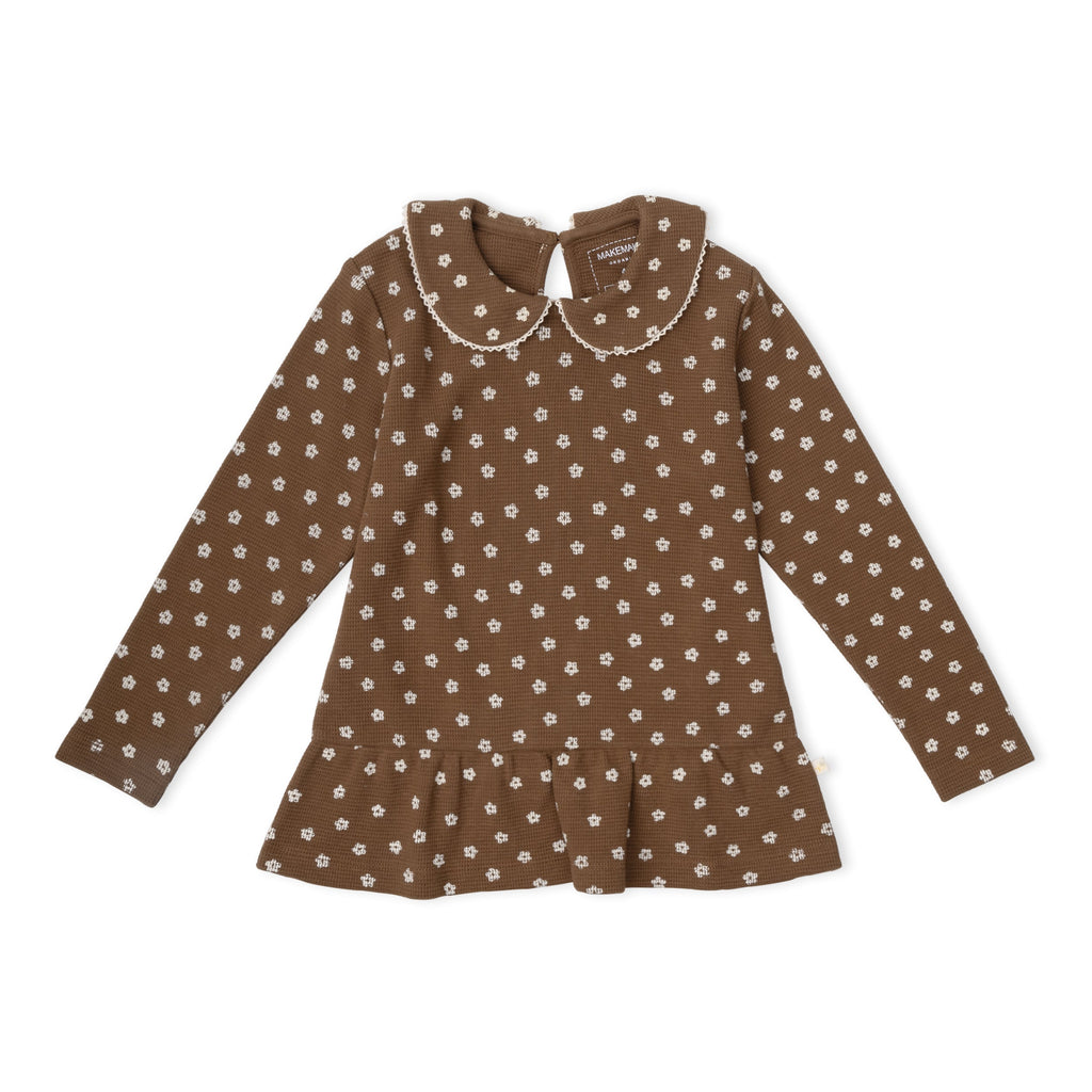 Organic Collar Peplum Top Set of 2 - Chestnut Bloom + Brown