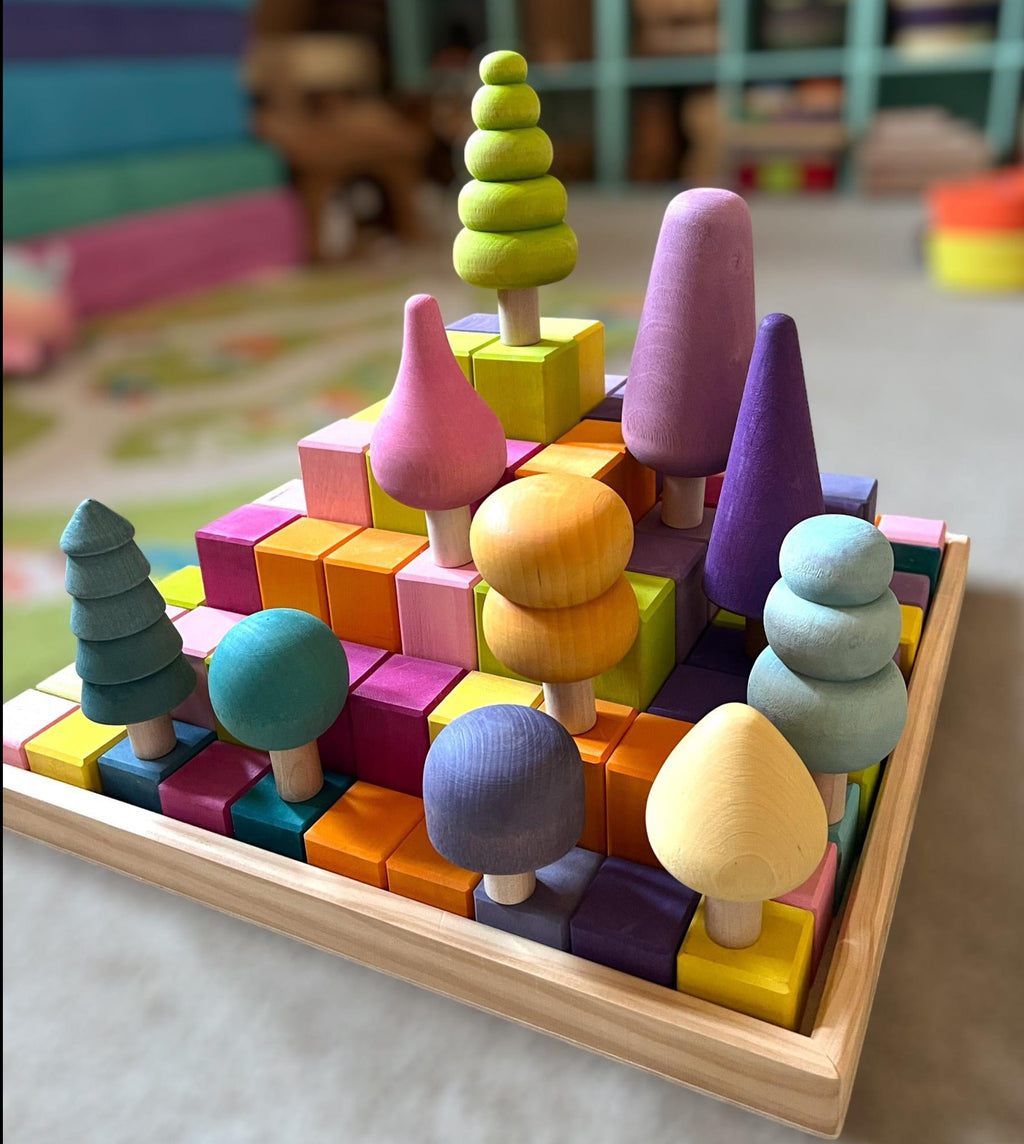 **Pre-order (Ships in 2-3 Weeks)** 10-Piece Wooden Tree Set - Pastel (Stained)