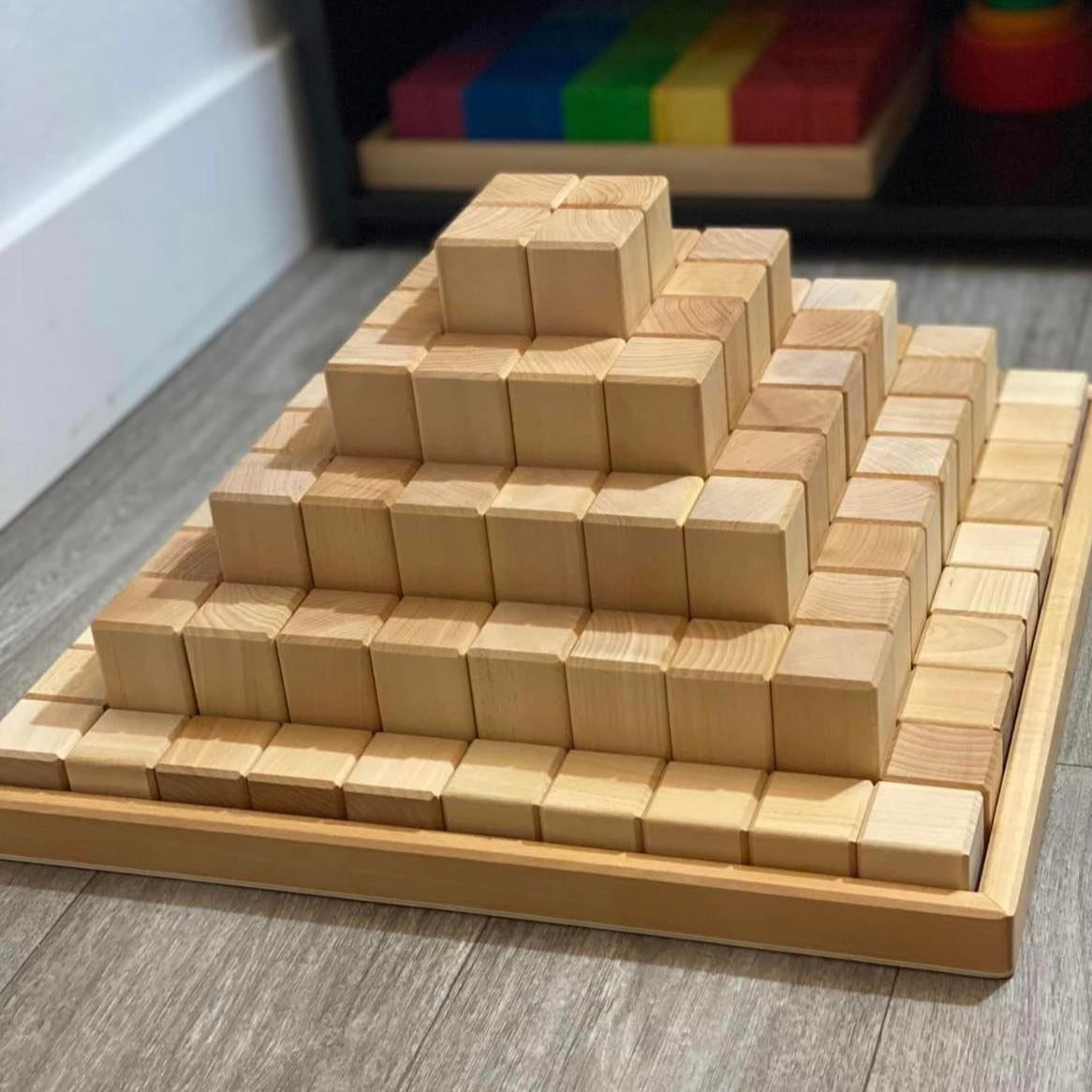**Pre-order (Ships in 2-3 Weeks)** 100-Piece Large "Stepped Pyramid" Building Block Set - Natural