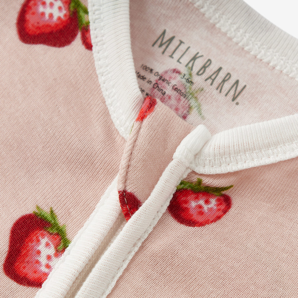 Strawberry Organic Cotton Zipper Footed Romper
