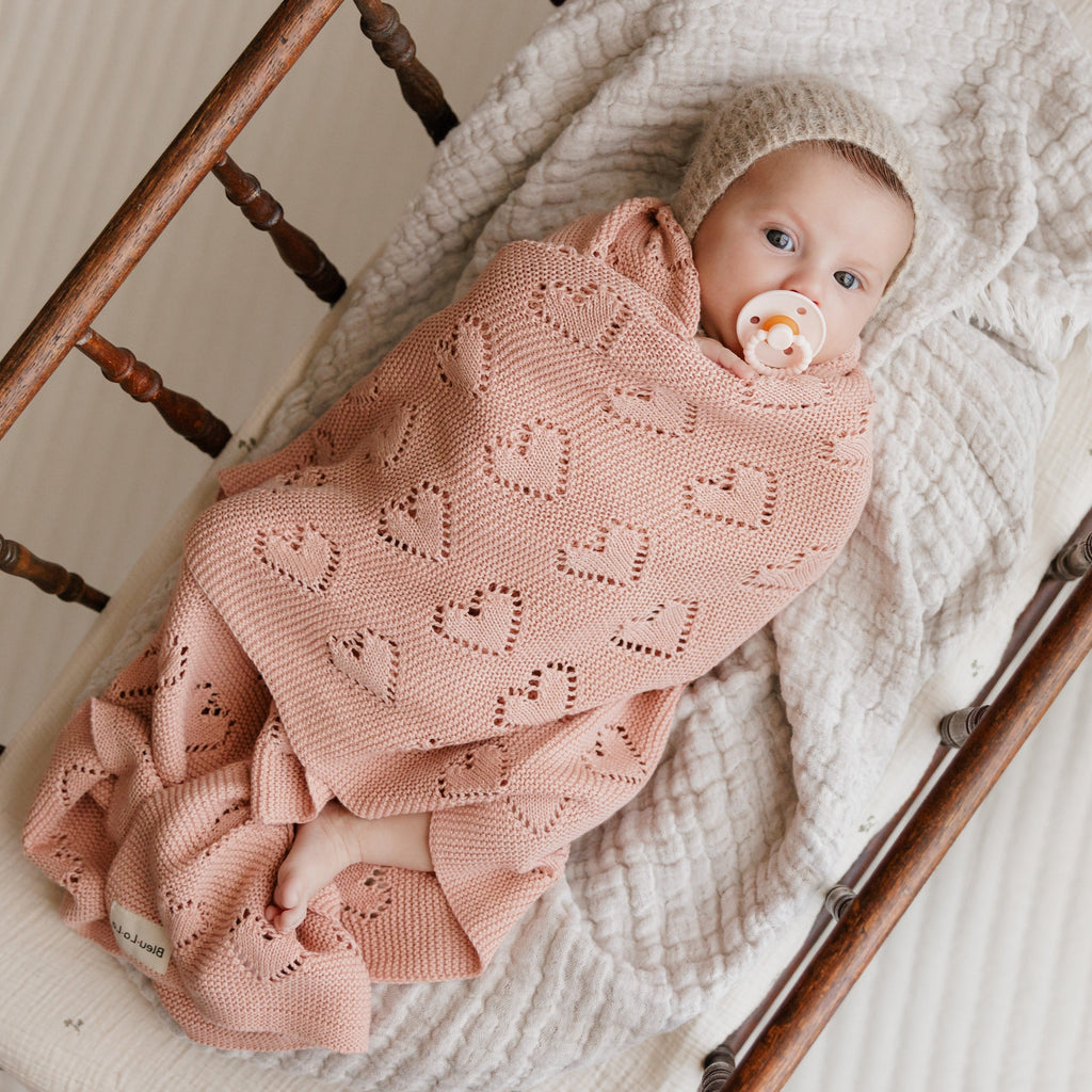 Heirloom Knit Heart Receiving Blanket for Boys and Girls - 100% Luxury Cotton Baby Blanket - Soft Warm Swaddle Receiving Blanket for Newborns Infants & Toddlers
