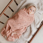 Heirloom Knit Heart Receiving Blanket for Boys and Girls - 100% Luxury Cotton Baby Blanket - Soft Warm Swaddle Receiving Blanket for Newborns Infants & Toddlers
