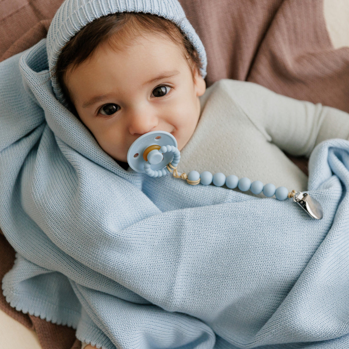 Luxe Collection 100% Organic Cotton Luxury Knit Baby Blanket + Hat Set with Gift Box