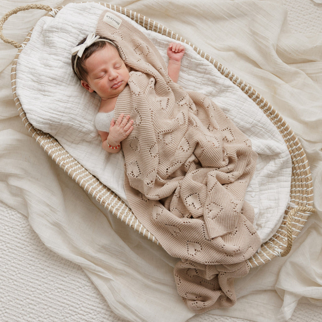 Heirloom Knit Heart Receiving Blanket for Boys and Girls - 100% Luxury Cotton Baby Blanket - Soft Warm Swaddle Receiving Blanket for Newborns Infants & Toddlers