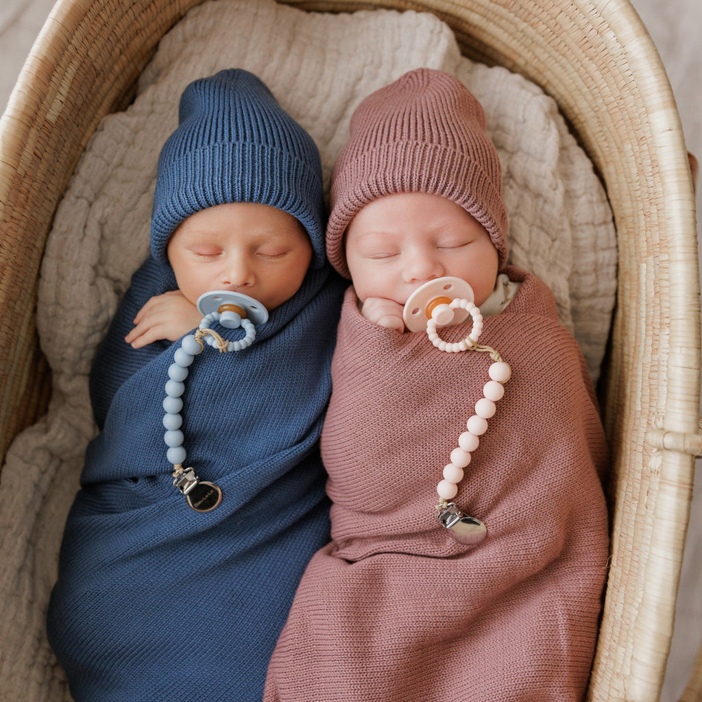 Luxe Collection 100% Organic Cotton Luxury Knit Baby Blanket + Hat Set with Gift Box