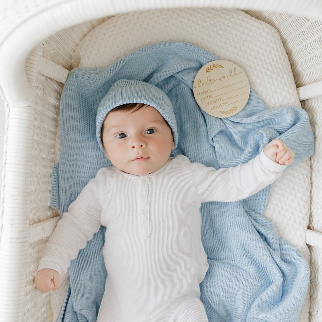 Luxe Collection 100% Organic Cotton Luxury Knit Baby Blanket + Hat Set with Gift Box
