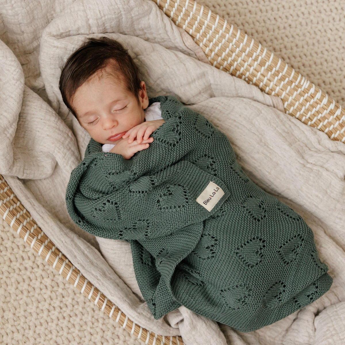 Heirloom Knit Heart Receiving Blanket for Boys and Girls - 100% Luxury Cotton Baby Blanket - Soft Warm Swaddle Receiving Blanket for Newborns Infants & Toddlers
