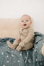 Oatmeal Organic Cotton Ribbed Zipper