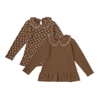 Organic Collar Peplum Top Set of 2 - Chestnut Bloom + Brown