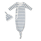 Organic Kimono Knotted Sleep Gown - Navy Stripe